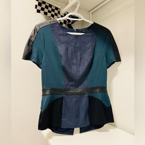 BCBG Maxazria Leather and Suede Zip back Leather Waist Top - Size M